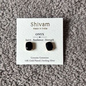 Shivam 14K Gold Plated Sterling Silver Onyx Gemstone Earrings
